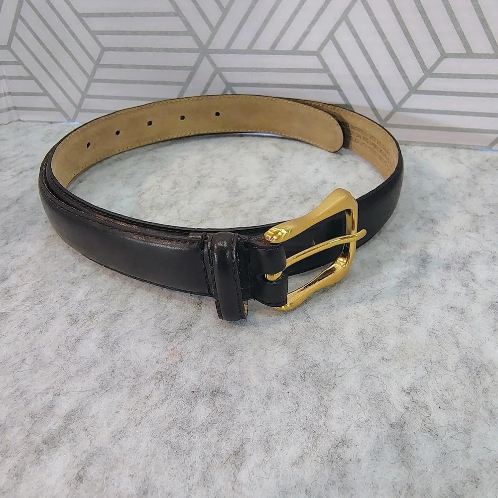 Liz Claiborne Dark Brown Leather Belt Gold Buckle Large
